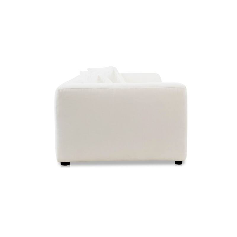 NADAAL STUDIOS Lioraelle Sofa, Soft Velvet Upholstery with Tufted Bench Seat and Six Back Cushions, Warm White