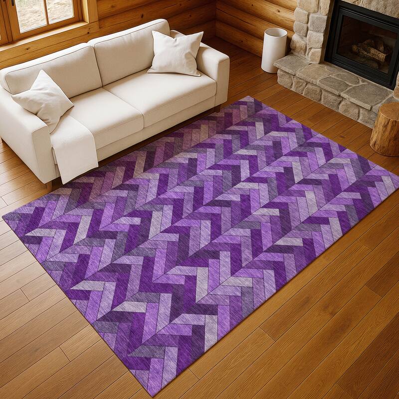Machine Washable Indoor/ Outdoor Modern Chevron Chantille Rug