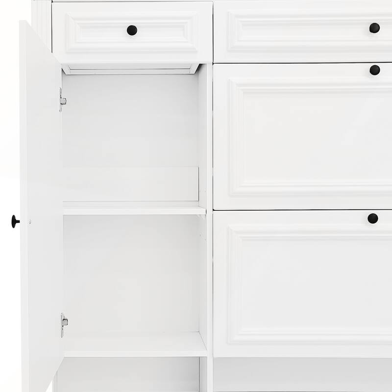 54.7in Hall Tree with Integrated Shoe Cabinet and Mirrored Cabinet Door