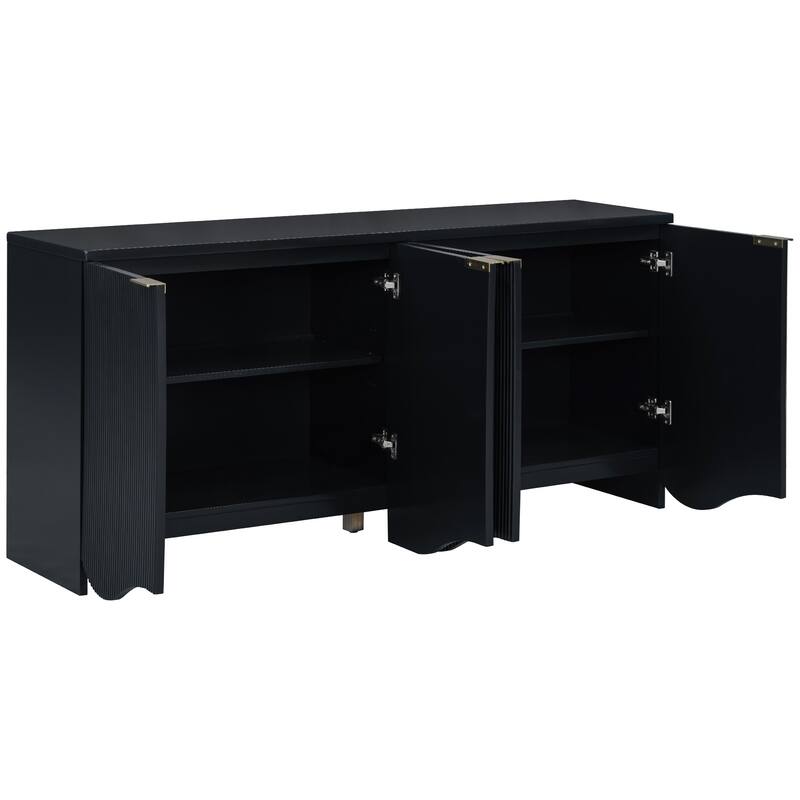 Vertical Stripes & Wavy Storage Cabinet, Sideboard Buffet Cabinet Console Table with 4 Doors and Adjustable Shelving