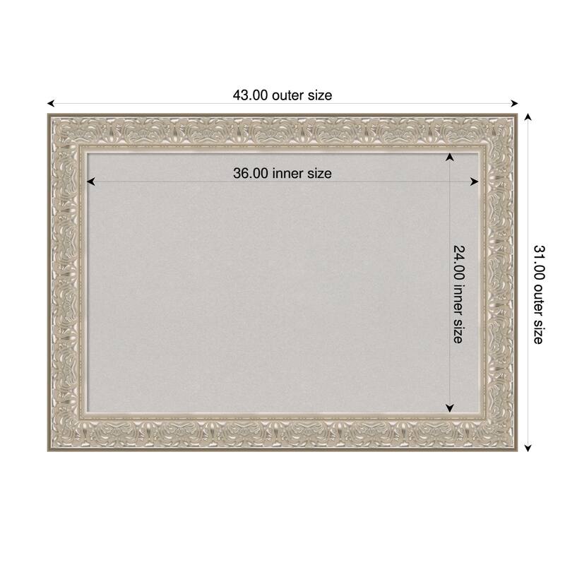 Luxe Silver Cream Framed Cork Board - Bulletin Board, Organization Board, Pin Board - Grey - 43 x 31 in