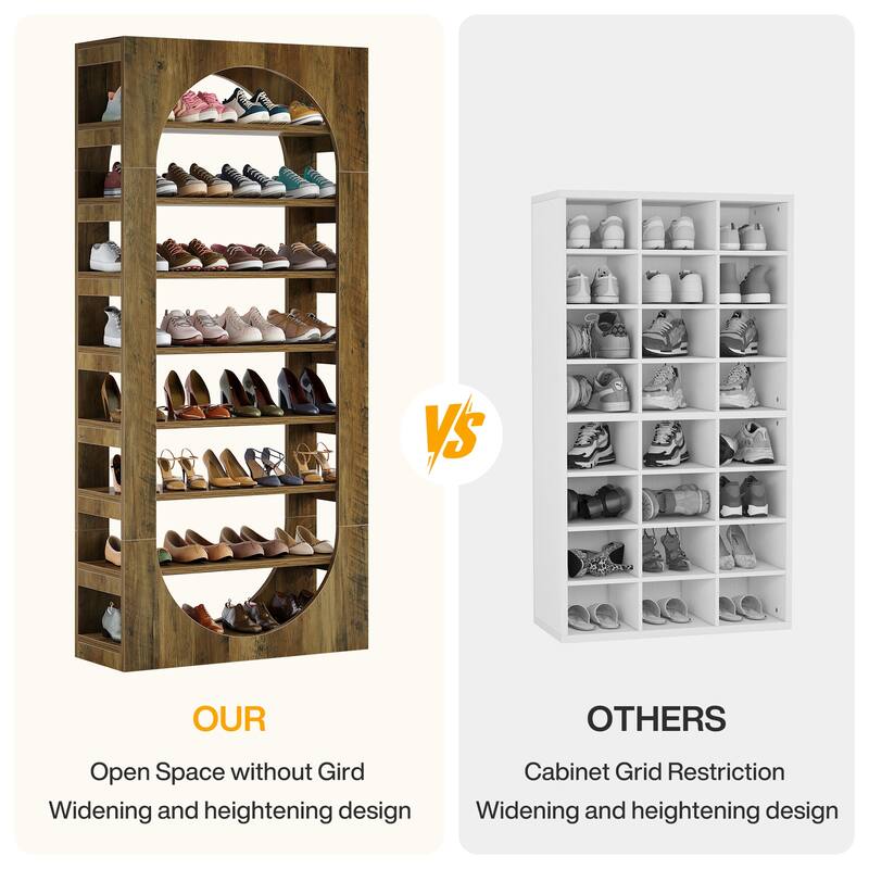 8-Tier Arched Shoe Rack, Wooden Shoe Cabinet, Large Capacity Shoe Organizer for Closet, Entryway, Hallway, Living Room