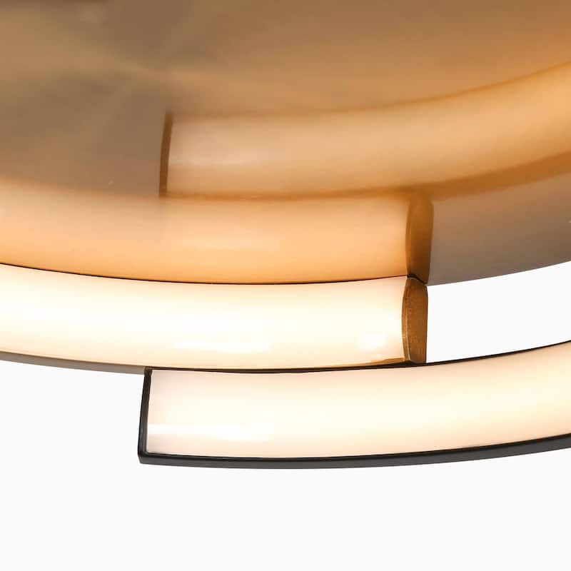 Modern 2-Light Black Brushed Brass Integrated LED Flush Mount Ceiling Light with Dual Ring Design - 12" D x 3.5" H