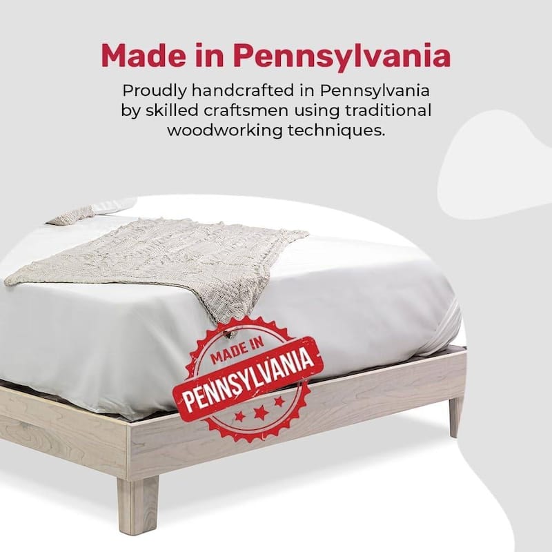 Twin Size Solid Poplar Hardwood Bed Frame Platform Bed with Reinforced Slats Tool Free Assembly