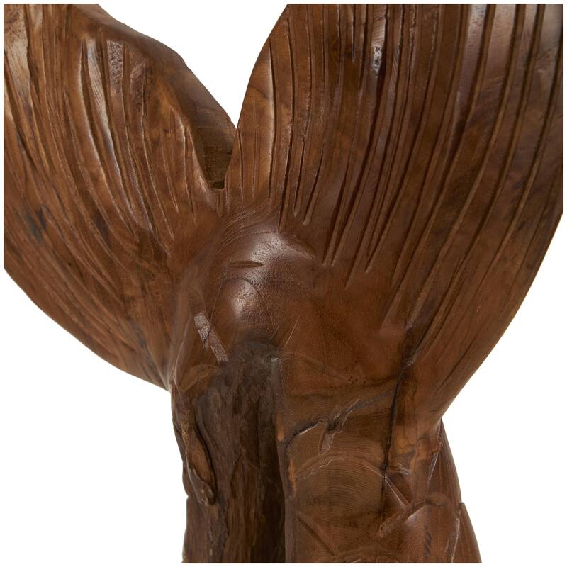 Teak Wood Whale Handmade Tail Live Edge Decorative Sculpture with Intricate Carvings - Set of 3 Brown - Roche River Decor