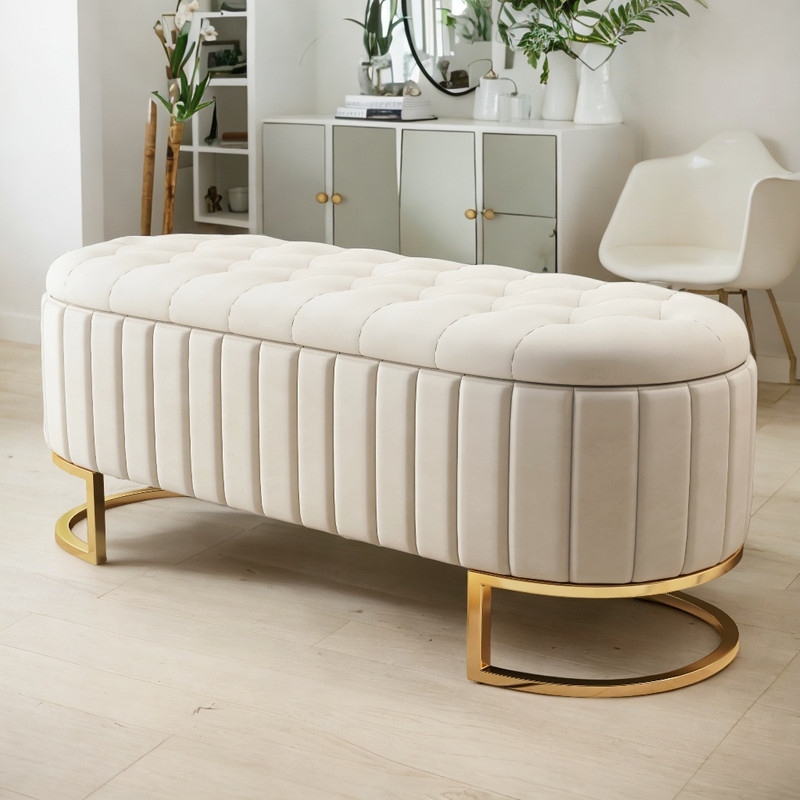 Velvet storage bench sale with arms