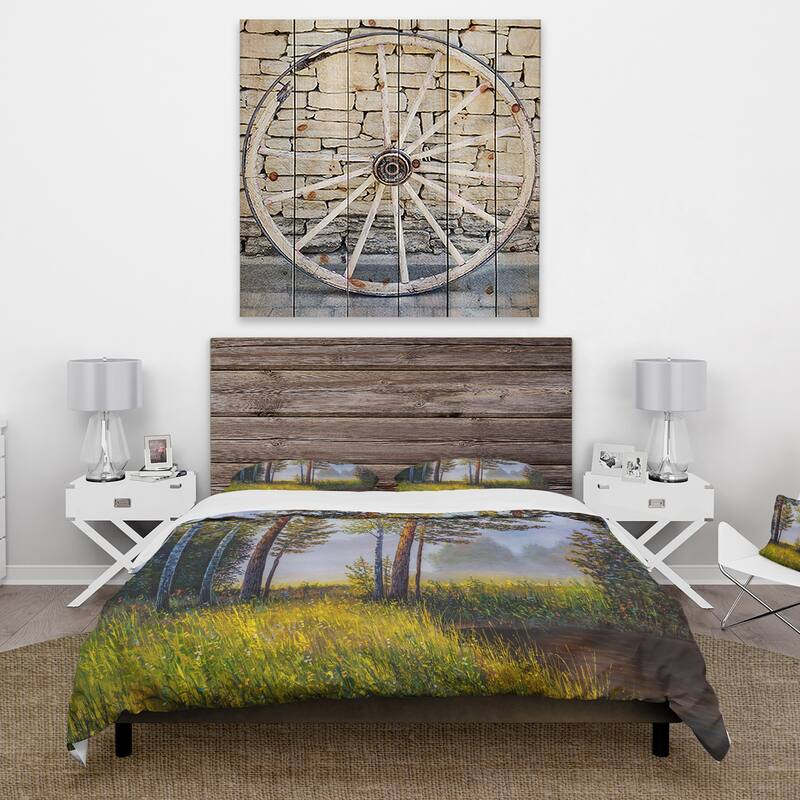 Designart 'Subtle Evening Light Through The Trees III' Lake House Duvet Cover Set