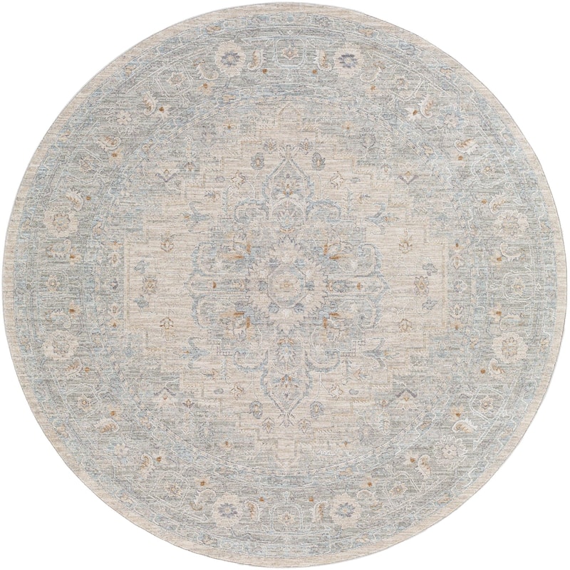 Betty Classic Medallion Area Rug - 6'7" x 6'7" Round - Grey/Taupe