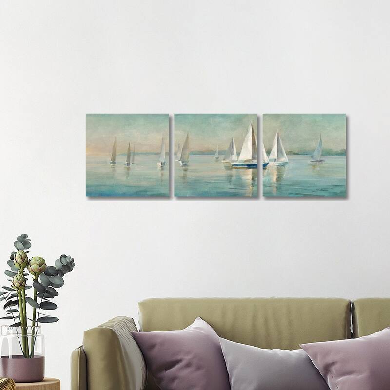 iCanvas "Sailboats at Sunrise" by Danhui Nai 3-Piece Canvas Wall Art Set - 16x48x1.5