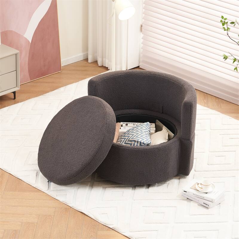 Teddy Fabric Swivel And Storage Chair w/Back Cushion For Living Room - Dark Gray