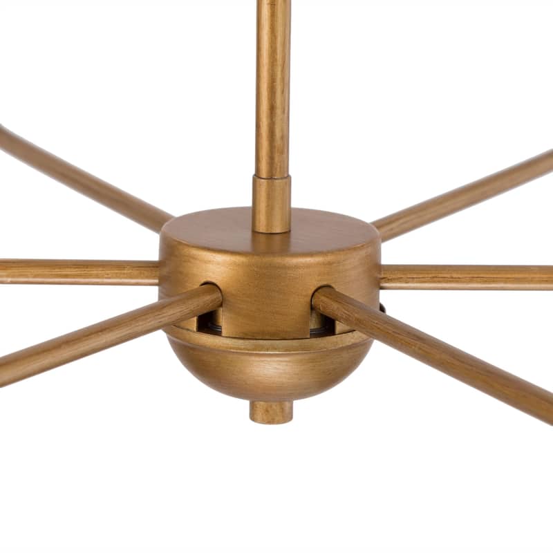 Mid-Century Modern 6-Light Candle Chandelier Brushed Brass Wheel Dinging Room Light - Brushed Brass - D25" x H21"