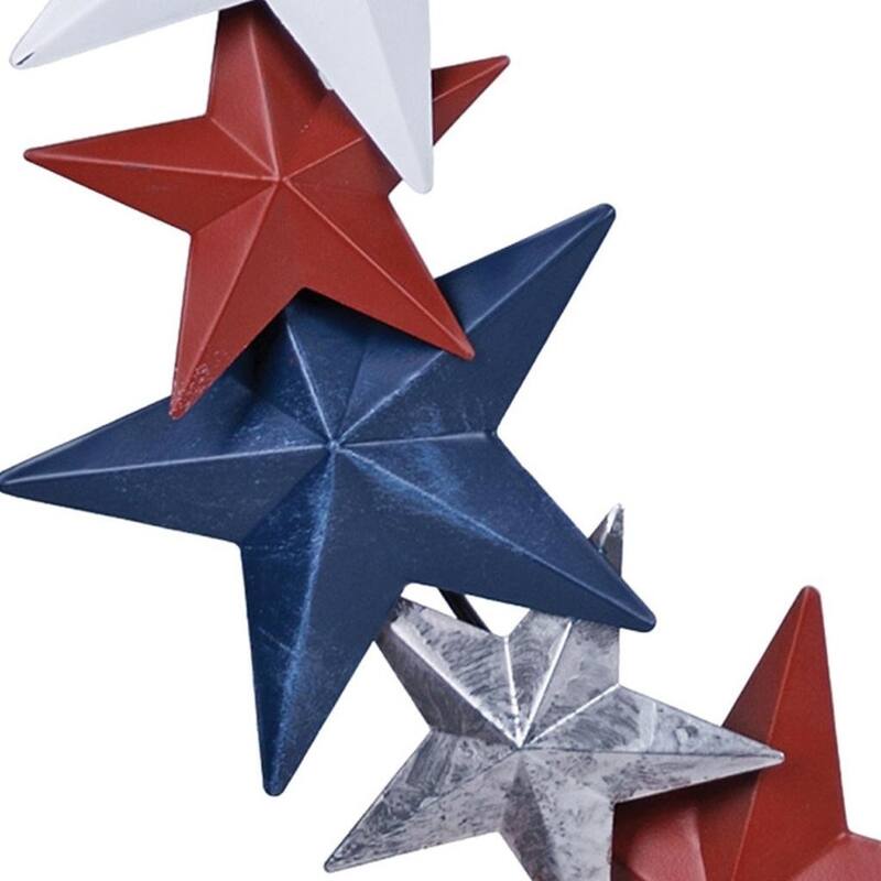 HomeRoots 18" Red White And Blue Metal Star Round Hanging Wreath Wall Decor