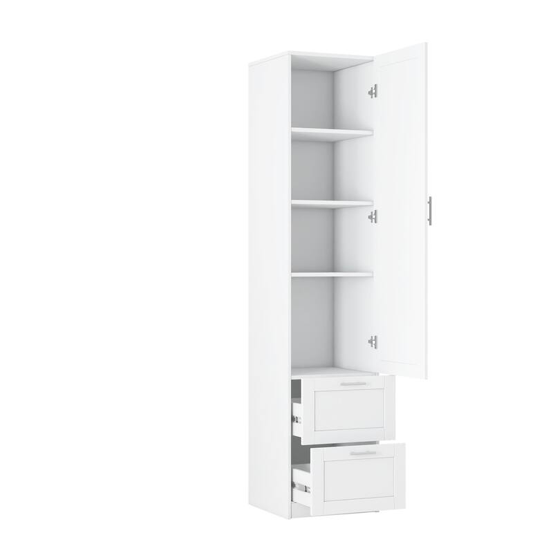 Standard Kitchen Pantry, Tall Cabinet, Freestanding Cabinet With One Door And Two Drawers For Kitchen, Dining Room, White