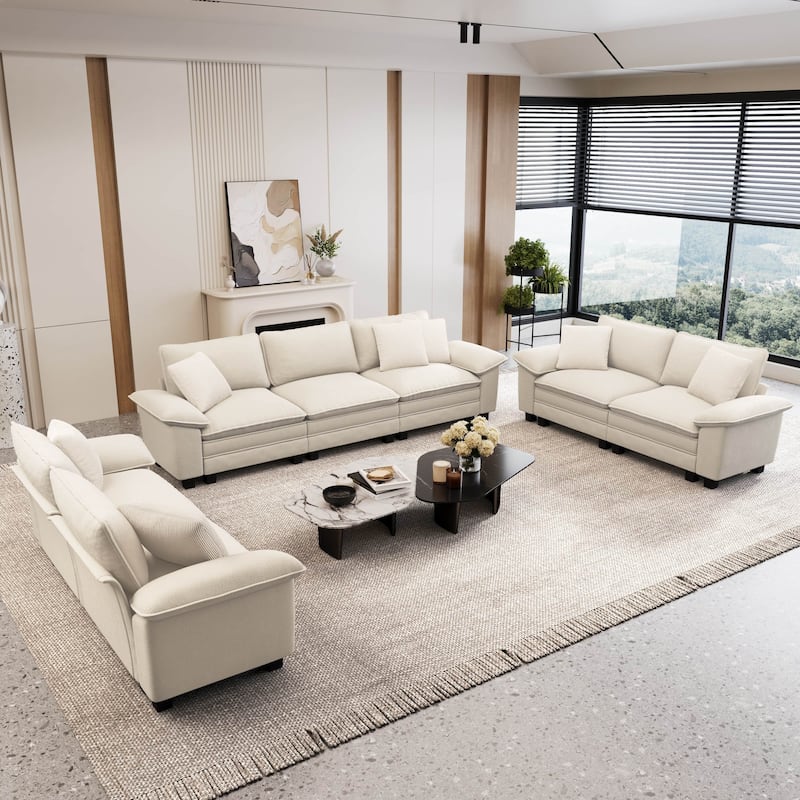 MAISON ARTS Chenille & Corduroy Modular Sectional Sofa Set, Comfy 5/6/7-Seat Living Room Couch with 3-Seater or Loveseat - Beige Chenille (7 Pieces)