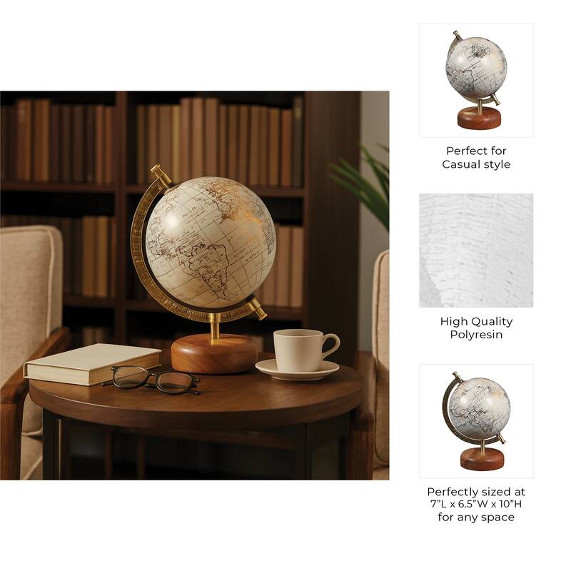 Resin Decorative Globe Modern Sleek Wood Base for Casual Home - 10.0"
