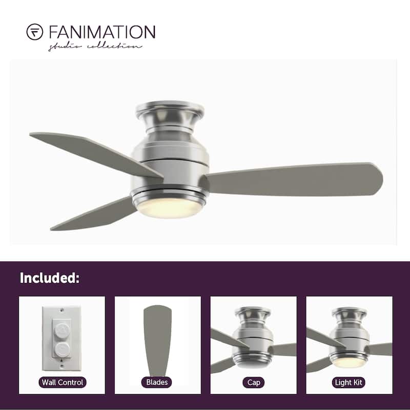 Fanimation Studio Collection Level 44 inch Brushed Nickel Ceiling Fan with LED Light and Wall Control