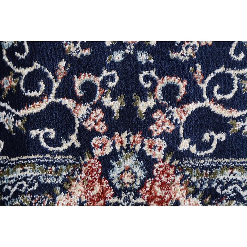 Blue Floral Medallion Transitional Turkish Rug Oriental Carpet