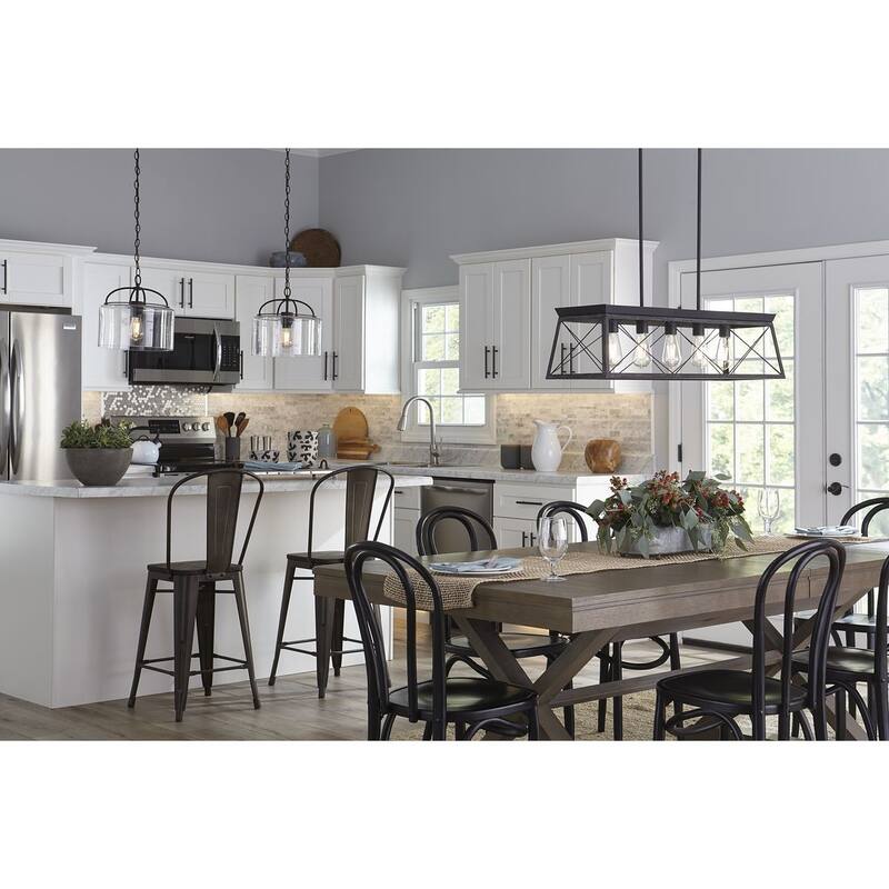Leyden Collection 1-Light Matte Black Clear Glass Transitional Mini-Pendant Hanging Light - 13 in x 13 in x 13 in
