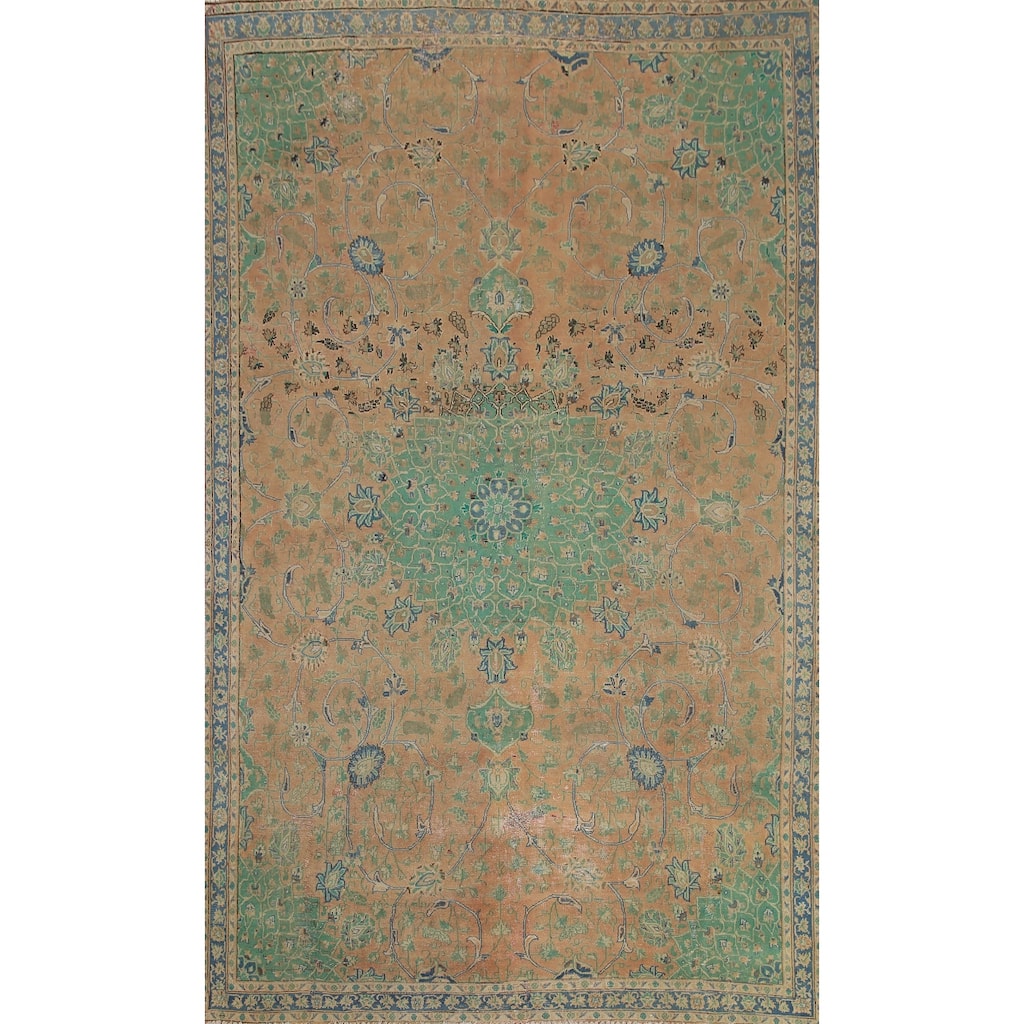 Hand Knotted Oriental 100% Wool Carpet Traditional Floral Peach Mashad Area Rug - 10' 7'' X 7' 1''
