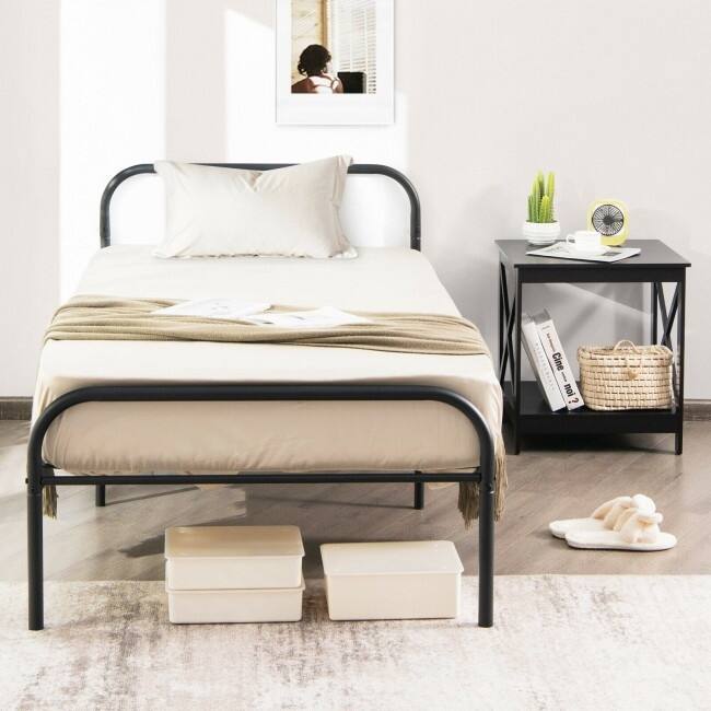Modern Metal Bed Frame with Curved Headboard and Footboard-Twin Size