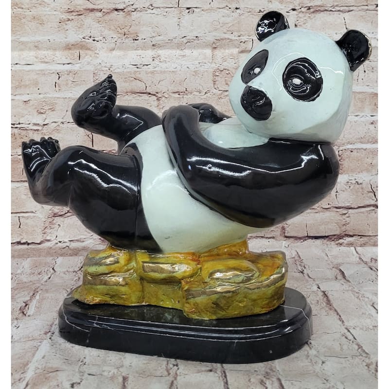 Signed Numbered Colorful Bronze Lazy Chinese Panda Wildlife Creature Bronze Sculpture