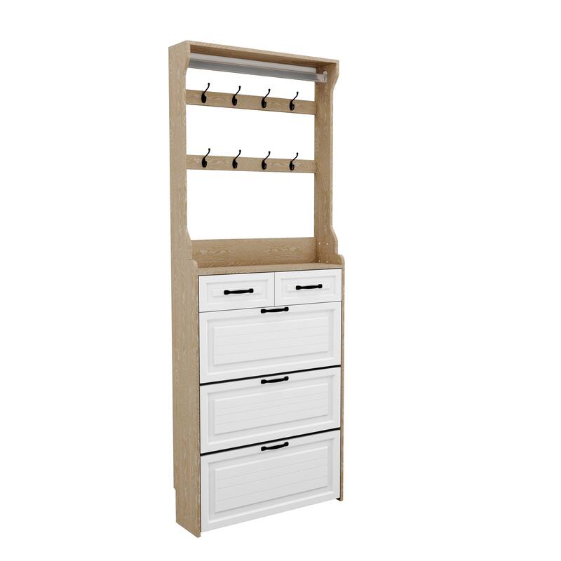 Shoe Cabinet with 3 Flip Drawers & 2 Drawers, Hidden Narrow Shoe Rack Cabinet, Entryway Wood Shoe Storage Organizer