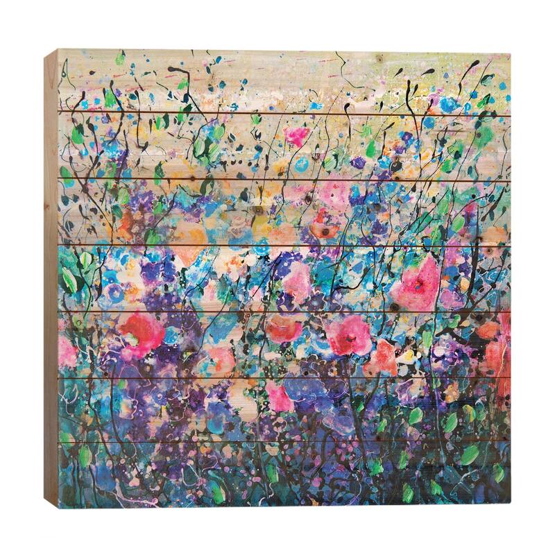 Colorful Flowers Painting Print On Wood by OLena Art - Multi-Color - 26x26x1.5