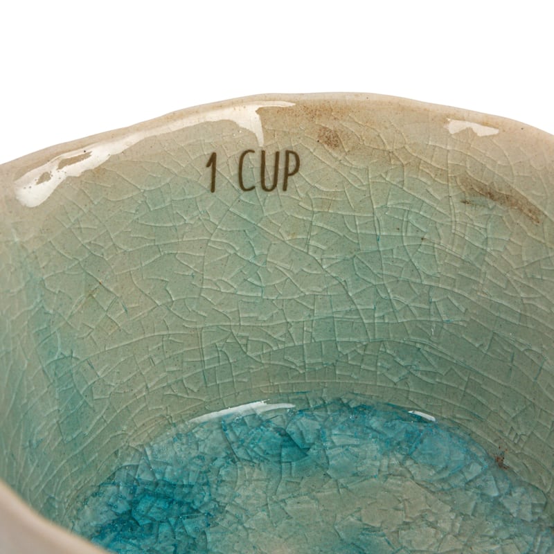 Stoneware Measuring Cups with Reactive Crackle Glaze, Set of 4 - 4.1"L x 3.8"W x 2.3"H - 4.1"L x 3.8"W x 2.3"H