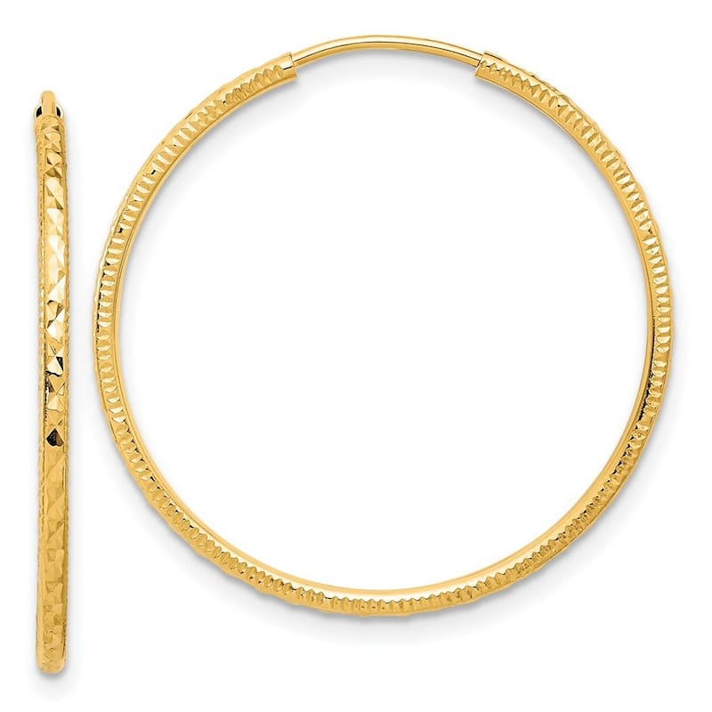 Curata 14k Yellow Gold Sparkle Cut Endless Hoop Earrings - 29.5x1.5mm