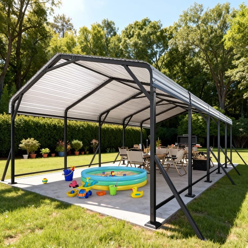 EROMMY Heavy Duty Metal Carport with Extra Support Poles, UV & Waterproof Car Canopy for Outdoor Vehicle Shelter