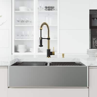 VIGO Double Bowl Kitchen Sink and Faucet in Matte Gold and Black