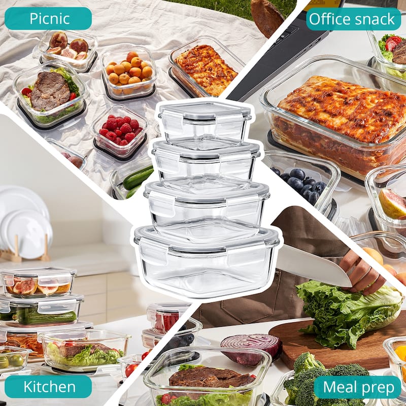 Sorbus Glass Food Storage Containers with Lids (16 Pcs)