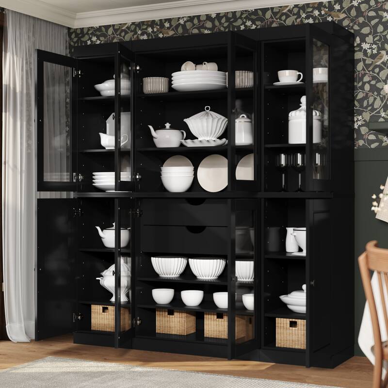 Palace Imports 100% Solid Wood Pantry Cabinet, 2 Drawers, Adjustable Shelves, 65" Wide, 71.5" Tall - 65" x 71.5" - Black