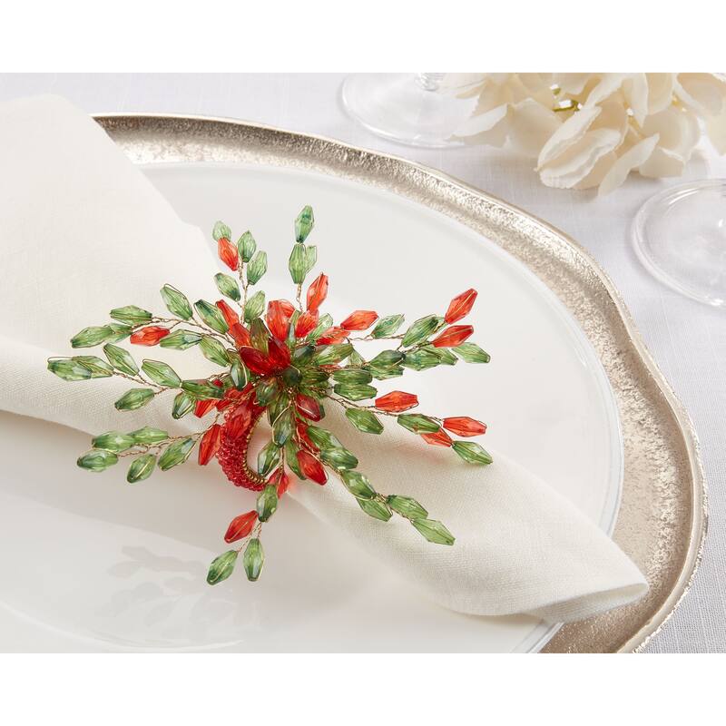 Napkin Rings With Beaded Flower Design (Set of 4)