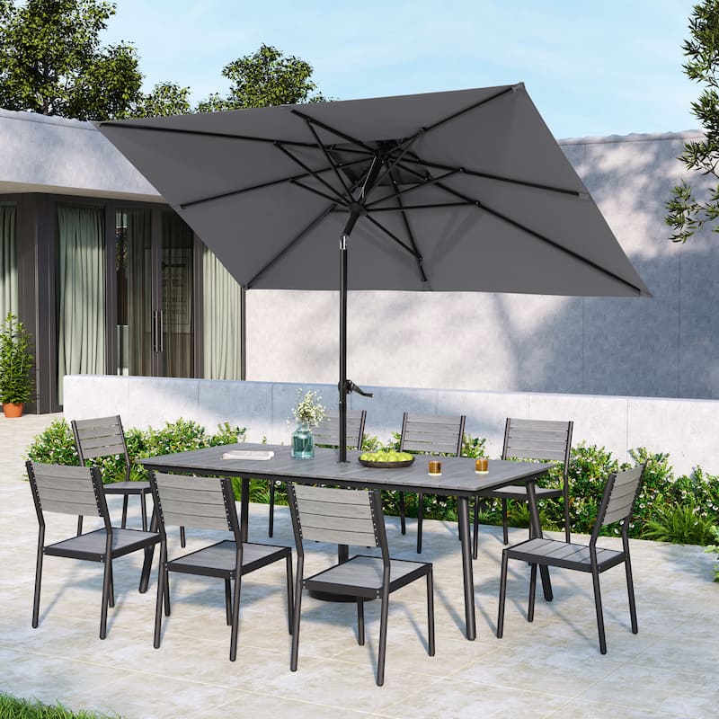 Pellebant 9 x 5 Ft Outdoor Double Top Market Umbrella - DarkGrey-NoBase