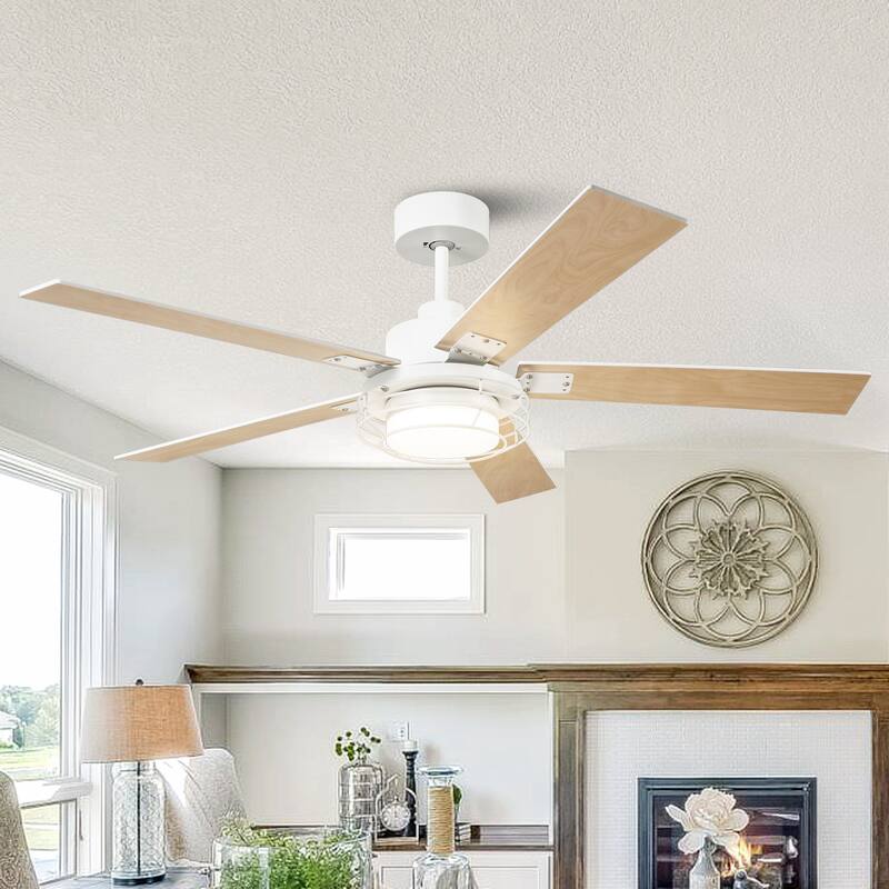 52 in. Matte White Integrated LED Dimmable Ceiling Fan with Light and Remote - 52" D x 52" W x 15.2" H