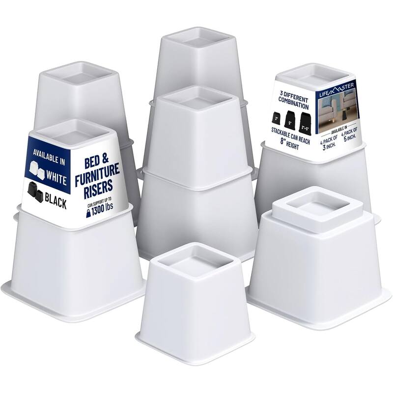 Lifemaster Furniture Riser Set - Non-Slip Design Furniture Leg Riser