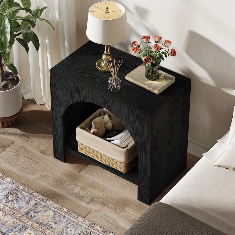 Farmhouse Nightstand with Storage, Large Wooden Bedside Table