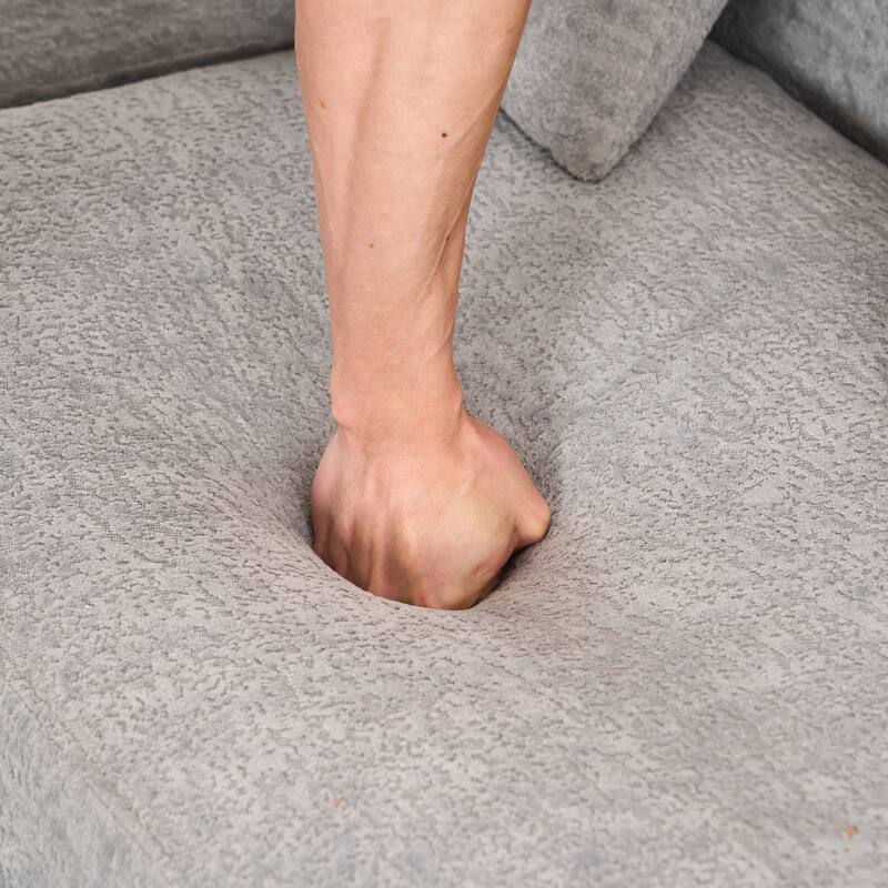 L-Shaped Sectional Sofa with Curved Chaise, Chenille Boneless Cloud Sofa, Modular 4-Seater Sofa with 4 Throw Pillows