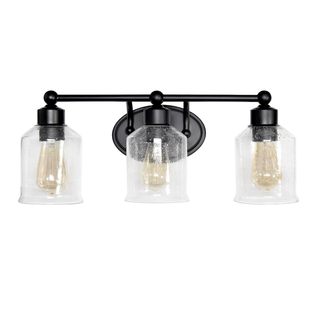 Modern 3-Light Vanity Wall Sconce - Metal & Glass Uplight Downlight - Bathroom, Hallway, Entryway Decor - Black Finish - 6.5
