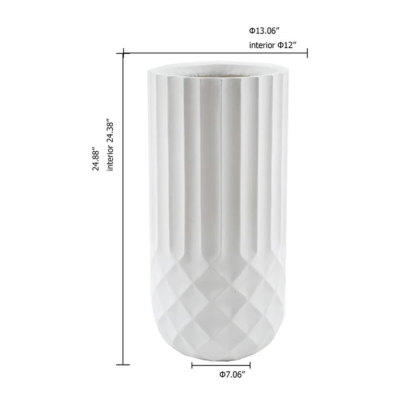 White MgO Tall Round Planter, Indoor and Outdoor - Large  24.88"H