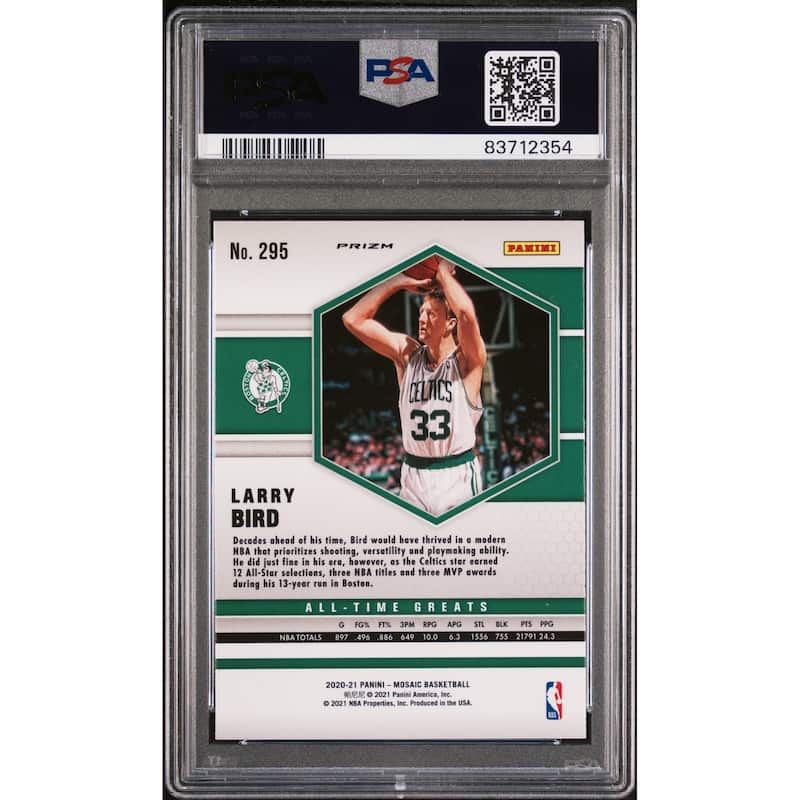 Larry Bird 2020 Panini Mosaic Green Signed Basketball Card #295 Auto PSA 3712354 - 8'6" x 11'6"