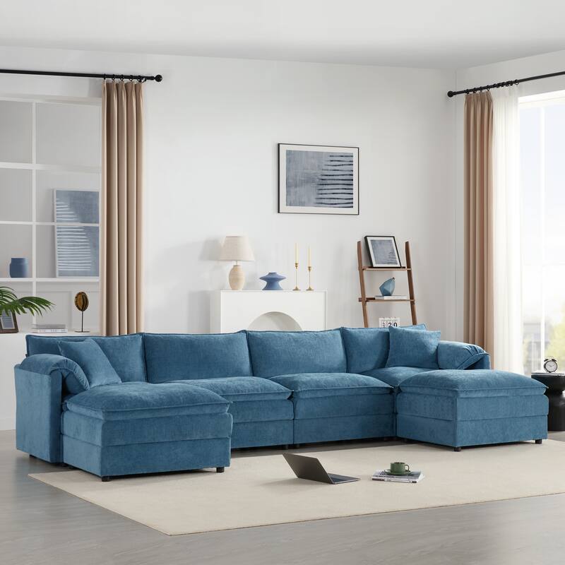 Chenille Modular U-Shaped Sectional Sofa with Removable Ottomans by Harper & Bright Designs - Blue