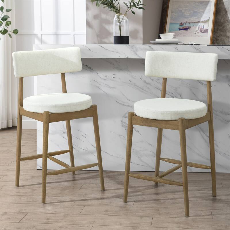 Mid Century Modern Counter Stools (Sets of 2) - Beige+Natural
