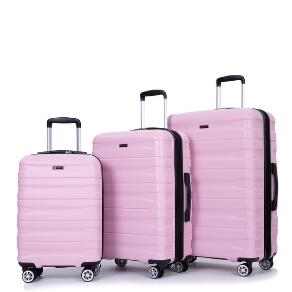Pink Hardside Light Weight Suitcase Set Expandable Luggage Sets