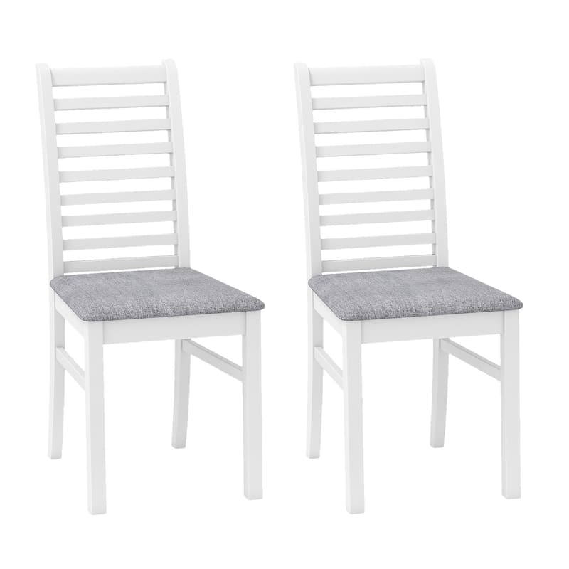Set of 2 Rubber Wood PU Leather High-Back Farmhouse Dining Chairs Set with Ladder Design - 16" x 21" x 37" - White