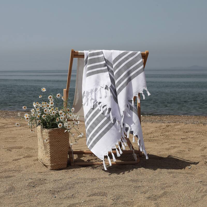 Authentic Hotel and Spa Turkish Cotton Herringbone Pestemal Beach Towel (Set of 2)