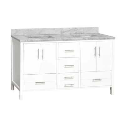 KitchenBathCollection California 60" Double Bathroom Vanity with Carrara Marble Top