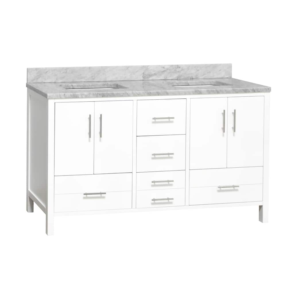KitchenBathCollection California 60" Double Bathroom Vanity with Carrara Marble Top
