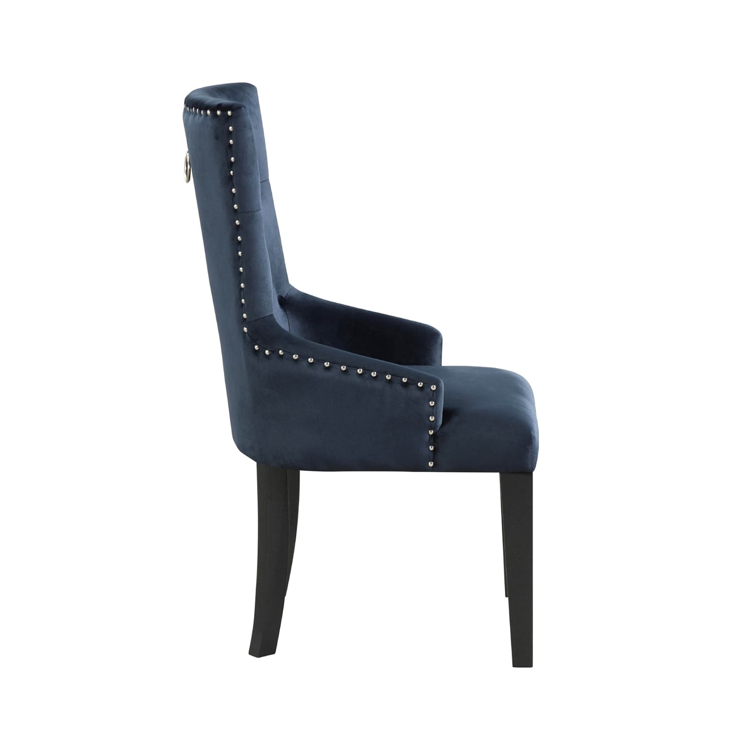 Velvet Upholstered Side Chair with Nailhead Trim, Dark Navy and Black